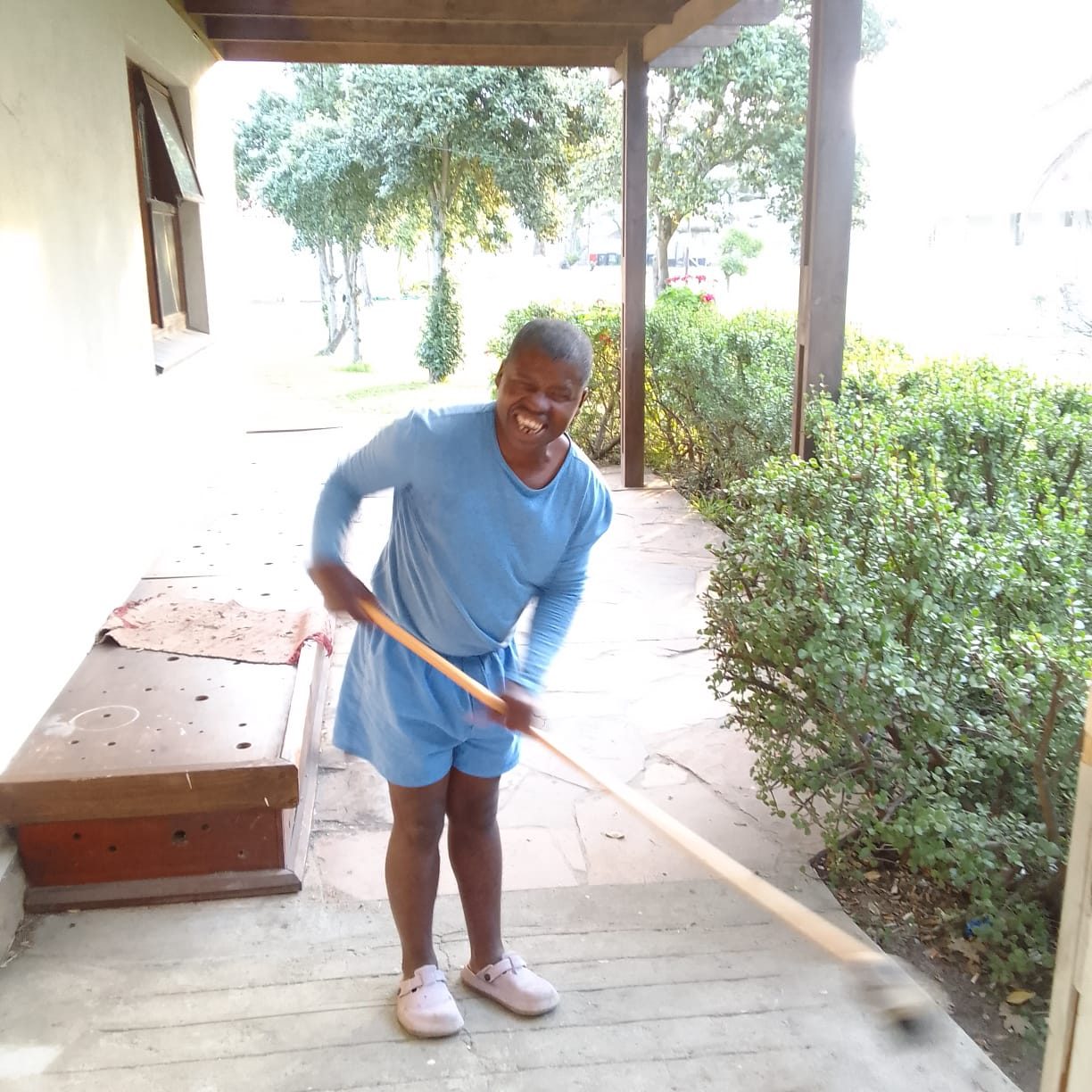 Sweeping outdoors